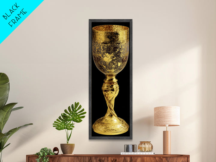 Golden Chalice Metal Art Print, Wood Framed Metal Art, Nordic Wall Art, Metallic Gold Art Print