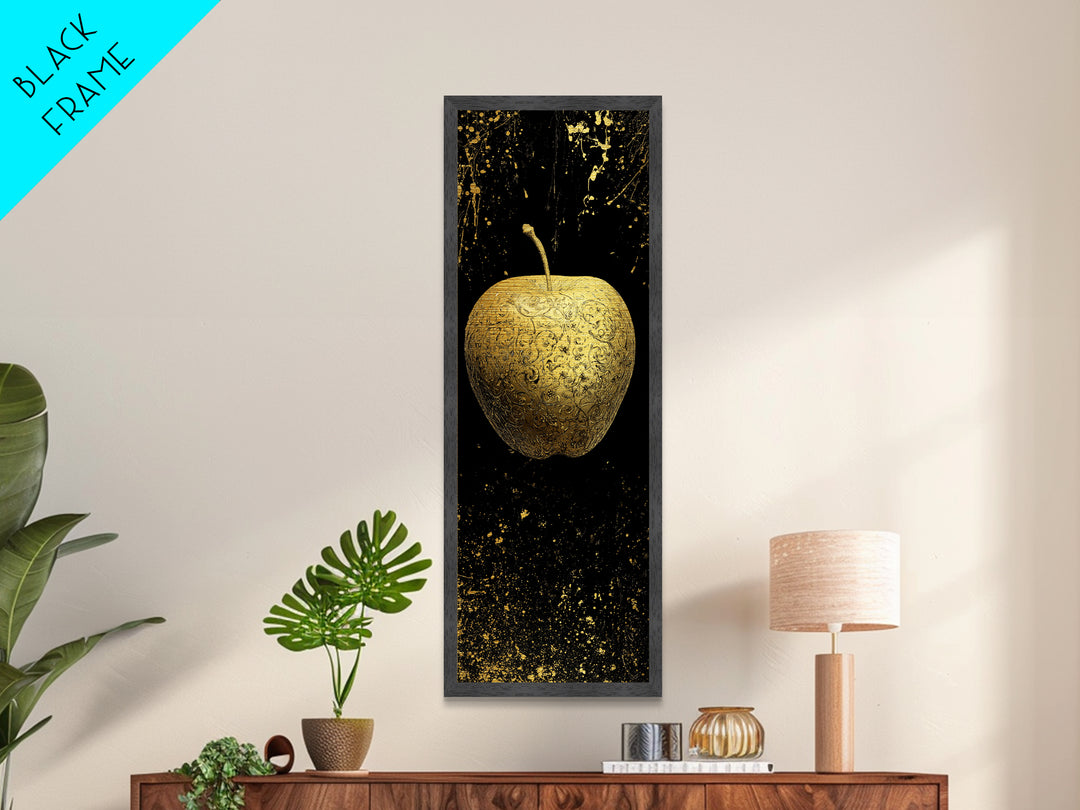 Golden Apple of Idunn Metallic Gold Art Metal Art, Norse Mythology Wall Decor, Viking Man Cave or Office Art in natural wood frame