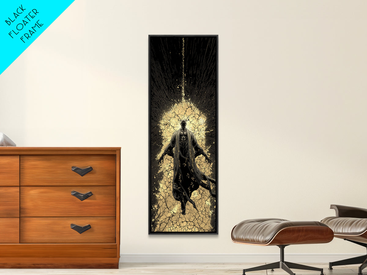 Norse God Ascension Canvas Gold Art Canvas Art | Viking Mythology Wall Art | Bold Nordic Office Decor with Natural Wood Frame