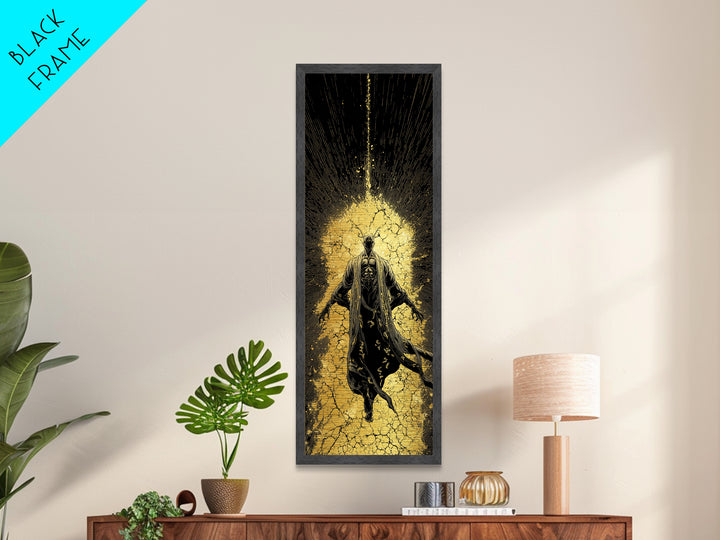 Norse God Ascension Metallic Gold Art Metal Art | Viking Mythology Wall Art | Bold Nordic Office Decor with Natural Wood Frame