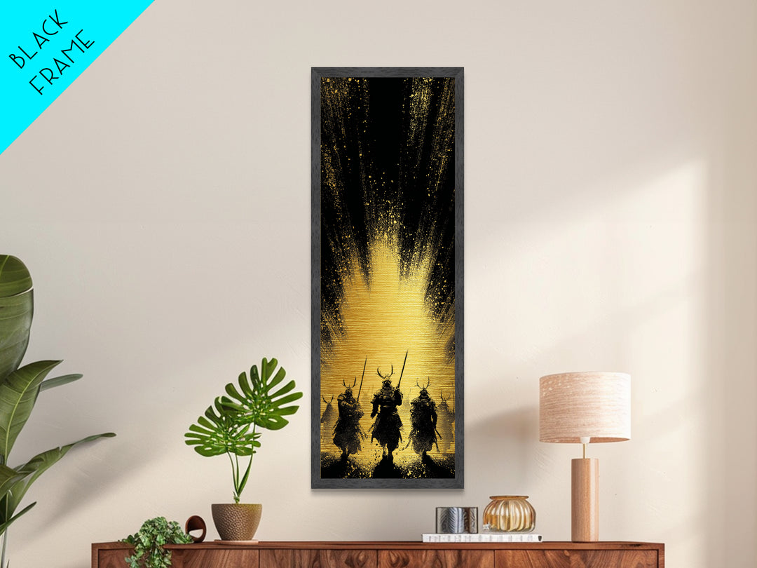 Norse Mythology Metallic Gold Art of Einherjar Warriors, Viking Metal Art for Dad Gift or Office Art, Nordic Battle Scene Framed in Natural Wood