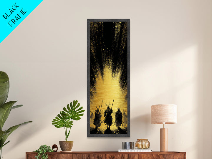 Norse Mythology Metallic Gold Art of Einherjar Warriors, Viking Metal Art for Dad Gift or Office Art, Nordic Battle Scene Framed in Natural Wood