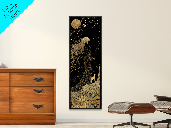 Canvas Gold Art of Freyja, Viking Goddess in Norse Mythology, Stunning Canvas Art for Office or Man Cave Wall Decor Framed in Solid Natural Wood