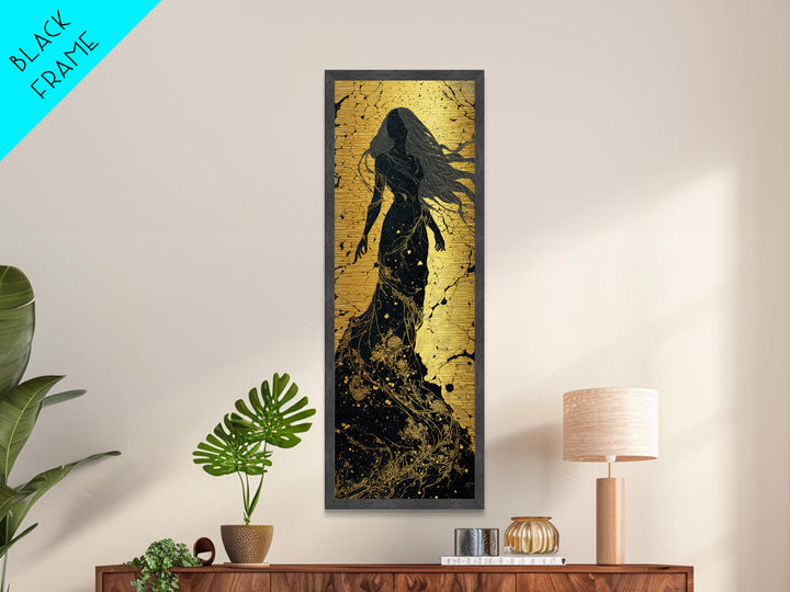 Freyja Goddess Metallic Gold Art, Norse Mythology Metal Art Featuring Viking Goddess of Love, Man Cave or Office Art Beautifully Framed in Wood