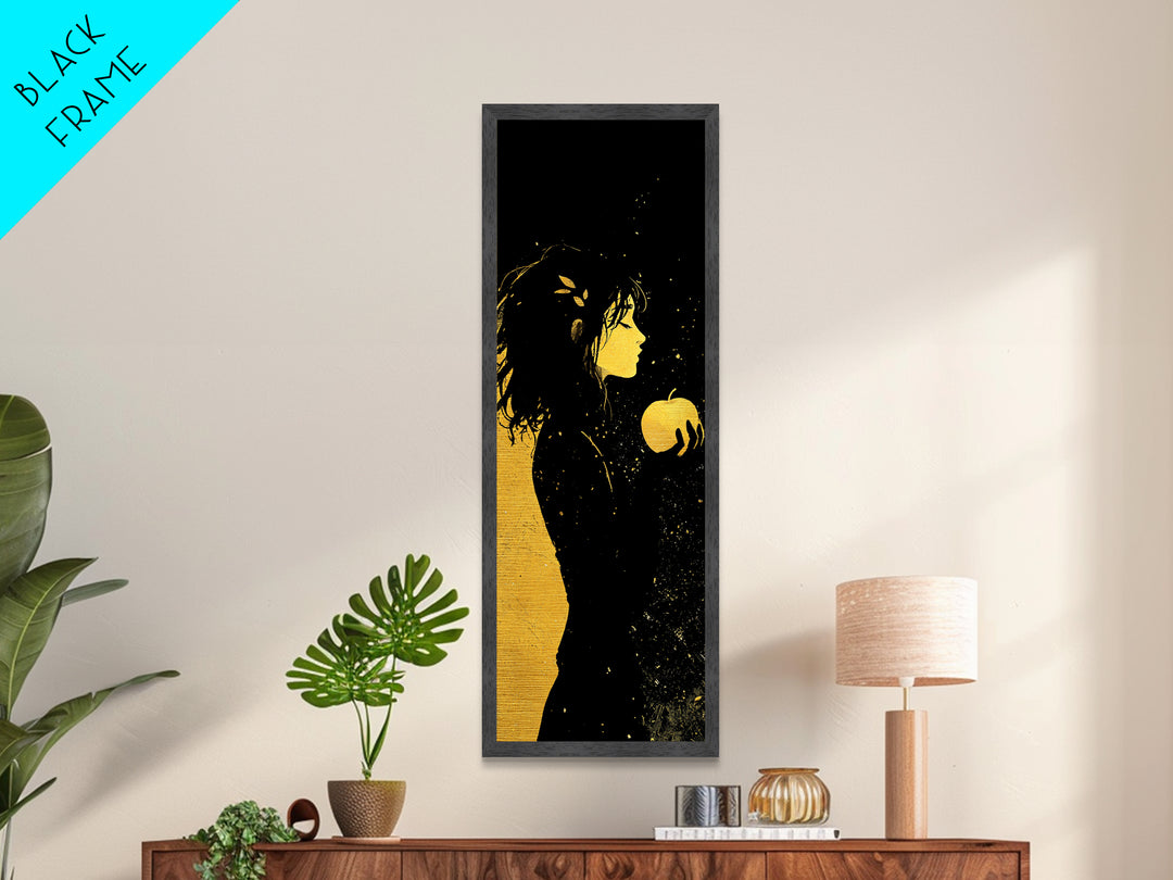 Idunn with Golden Apple Metallic Gold Art – Norse Goddess Metal Art, Viking Mythology wall décor framed in natural wood