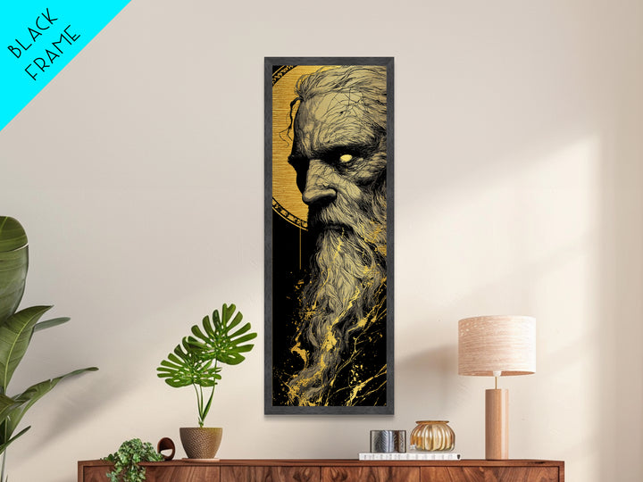 Odin Metallic Gold Art, Viking Metal Art Norse Allfather Portrait, Nordic Mythology Wall Decor for Man Cave or Office in Wood Frame