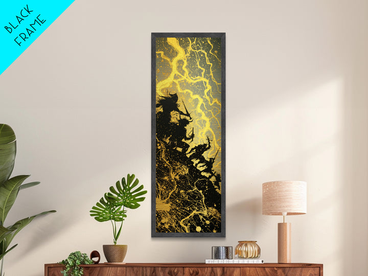 Ragnarok Metallic Gold Art, Viking Metal Art Epic Norse Mythology Battle Scene, Nordic Warrior Office Wall Decor Framed in Natural Wood