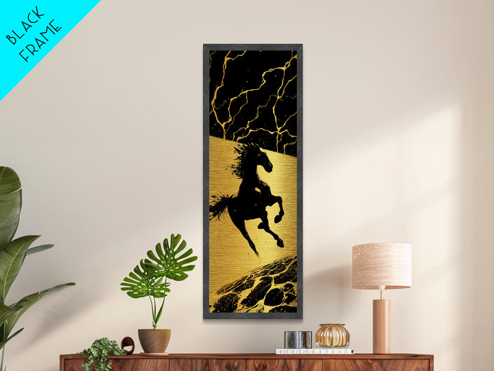 Sleipnir Odin’s Horse Metallic Gold Art, Viking Metal Art Norse Mythology Decor, Nordic Warrior Office Wall Art Framed in Real Wood