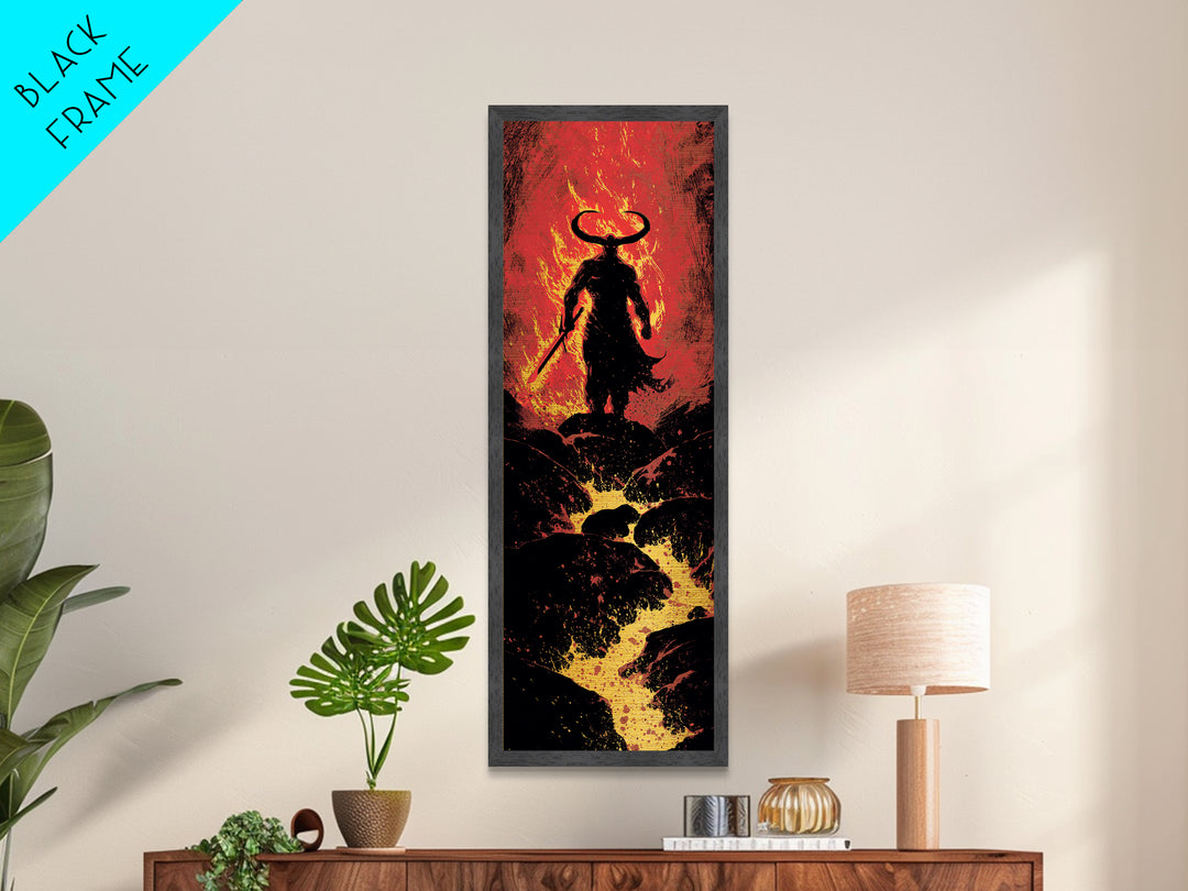 Surtur Norse Fire Giant Metallic Gold Art, Viking Metal Art Nordic Mythology Warrior Decor, Office or Dad Gift Framed in Natural Wood