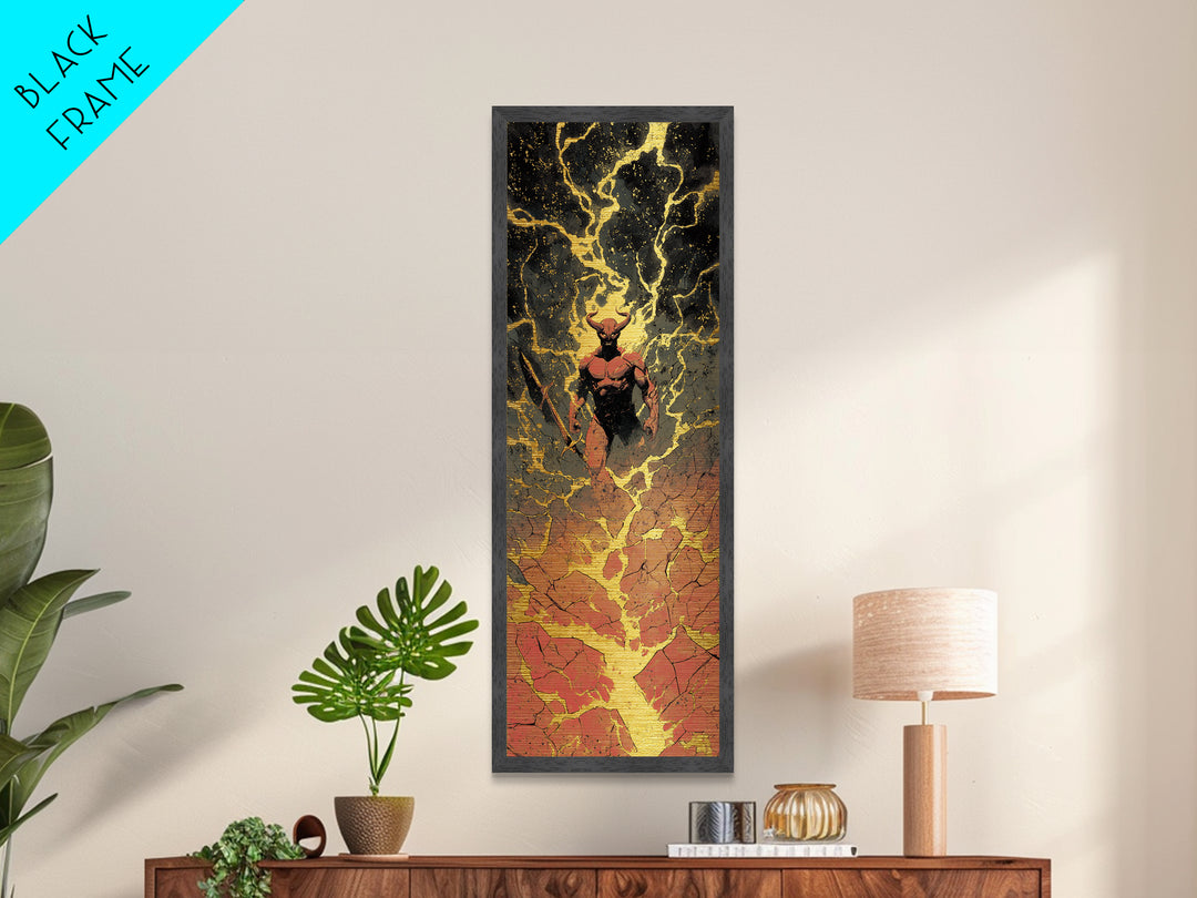 Surtur Metallic Gold Art, Viking Metal Art Norse Fire Giant Mythology Decor, Bold Man Cave or Office Wall Hanging in Real Wood Frame