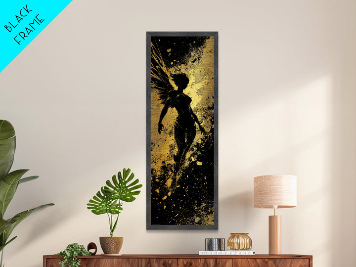 Valkyrie Metallic Gold Art Nordic Mythology Wall Decor, Metal Art for Man Cave or Office, framed in natural wood for bold style
