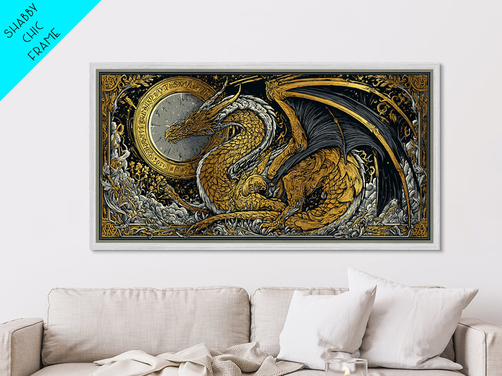 Nidhogg Dragon Metallic Gold Art Metal Art Norse Mythology Wall Decor with Real Wood Frame, Viking Man Cave or Office Gift