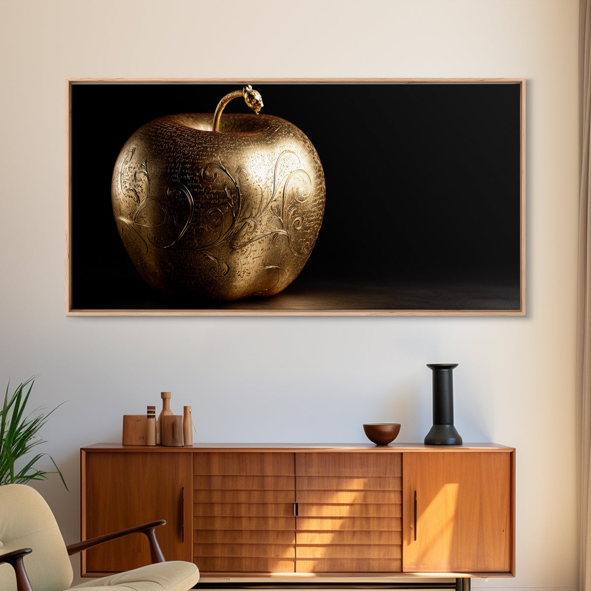 Golden Apple of Idunn Canvas Gold Art, Norse Mythology Canvas Art, Viking Wall Decor with real wood frame, unique man cave gift