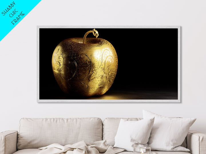 Golden Apple of Idunn Metallic Gold Art, Norse Mythology Metal Art, Viking Wall Decor with real wood frame, unique man cave gift