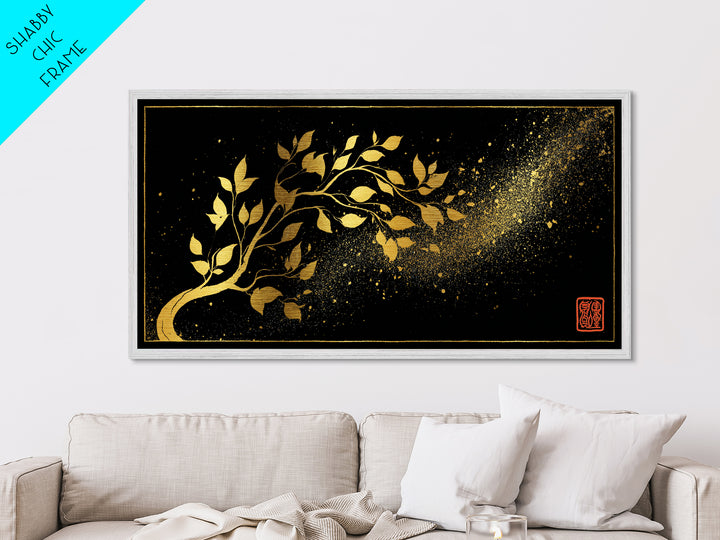 Yggdrasil Tree Metallic Gold Art, Nordic Mythology Inspired Metal Art with Natural Wood Frame, Pagan Office Decor, Man Gift