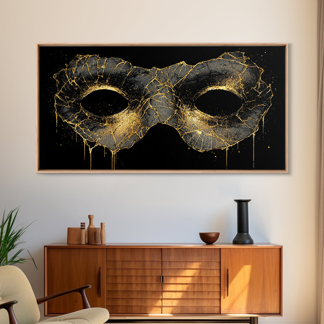 Viking Mask Canvas Gold Art, Nordic Mythology Canvas Art, Norse Warrior Office Wall Decor with Real Wood Frame, Dad Gift