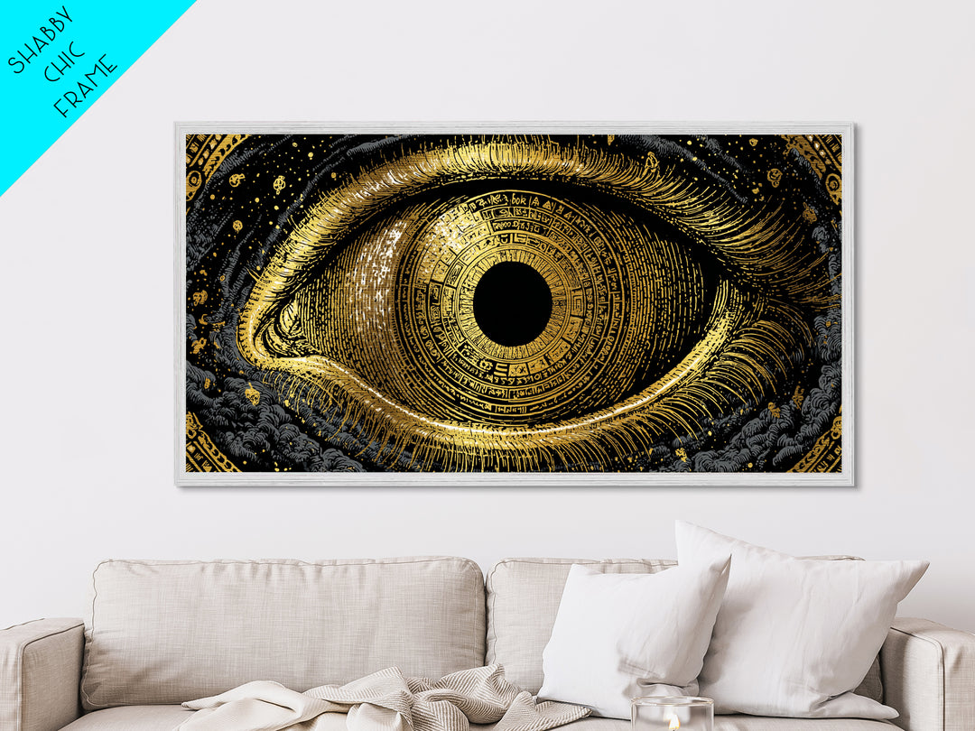 Mystic Rune Eye Metallic Gold Art Norse Metal Art Nordic Wall Hanging with real wood frame, Viking Decor, Dad Gift for Office