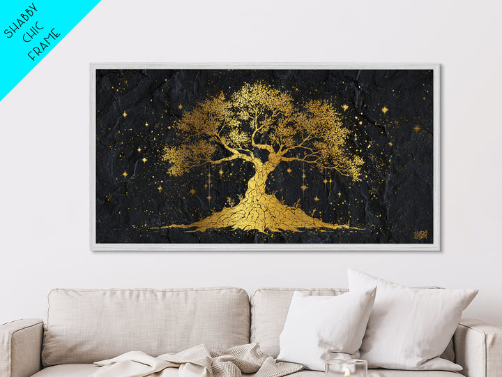 Yggdrasil Metallic Gold Art Metal Art Norse Tree of Life Nordic Mythology Wall Decor Dad Gift Office Art framed with real wood