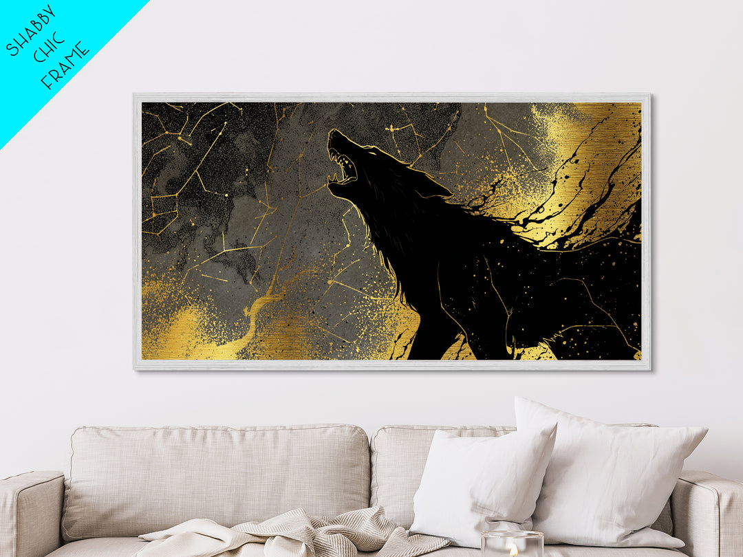 Fenrir Wolf Metallic Gold Art Metal Art Norse Mythology Beast Viking Wall Decor Dad Gift Office Art framed in real wood frame