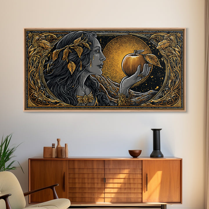 Norse Goddess Idunn Canvas Gold Art Canvas Art Wall Hanging Nordic Mythology Decor for Man Cave or Viking Office Art with real wood frame