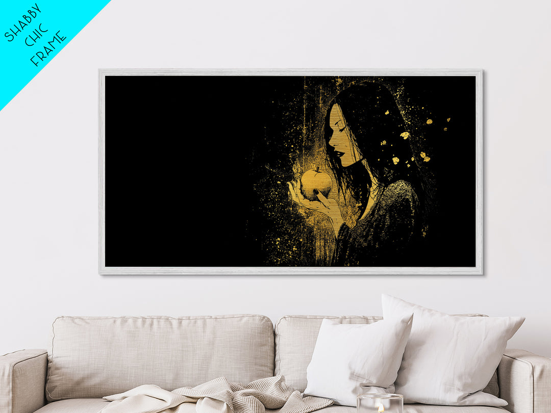 Idunn Norse Goddess with Golden Apple Metallic Gold Art Metal Art Nordic Wall Art for Dad Gift or Office Decor framed in natural wood