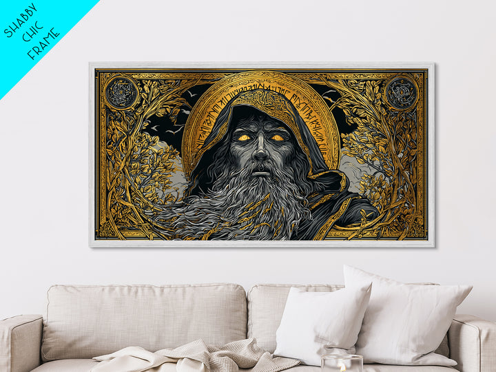 Ragnarok Battle Metallic Gold Art Viking Apocalypse Scene Metal Art, Norse Mythology Man Cave Art with sturdy real wood frame