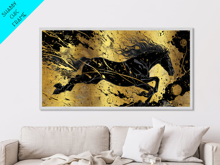 Sleipnir Norse Horse Metallic Gold Art, Nordic Mythology Metal Art for Man Cave or Office, framed in natural wood, unique Dad Gift