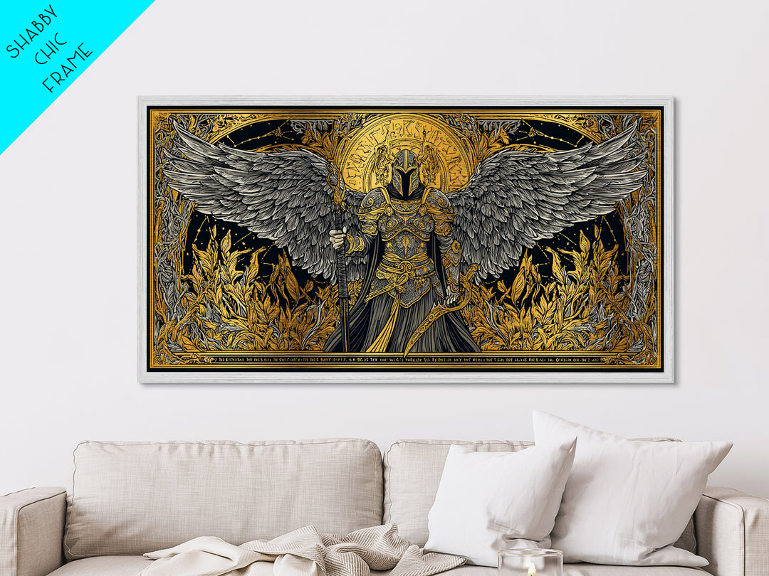 Winged Valkyrie Warrior Metal Art, Metallic Gold Art Norse Decor, Nordic Mythology Office Art for Men, framed with real wood detail