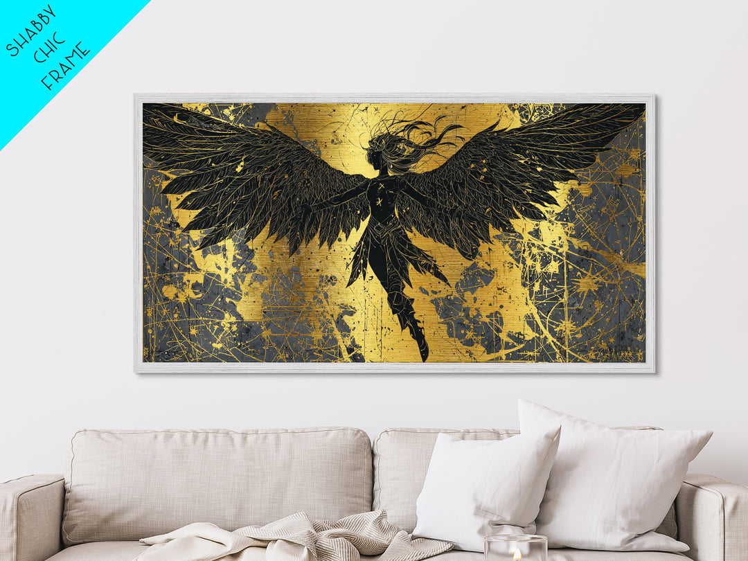 Valkyrie Metallic Gold Art Nordic Metal Art with Real Wood Frame, Norse Mythology Warrior Wall Decor for Office or Man Cave