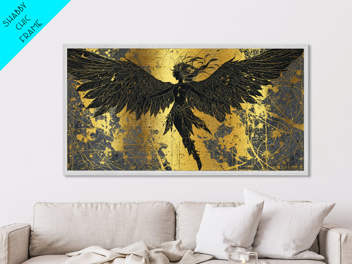 Valkyrie Metallic Gold Art Nordic Metal Art with Real Wood Frame, Norse Mythology Warrior Wall Decor for Office or Man Cave