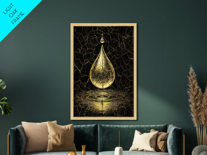 Metallic Gold Art Metal Art Norse Water Drop Symbol Nordic Mythology Office Wall Art for Men framed with real wood