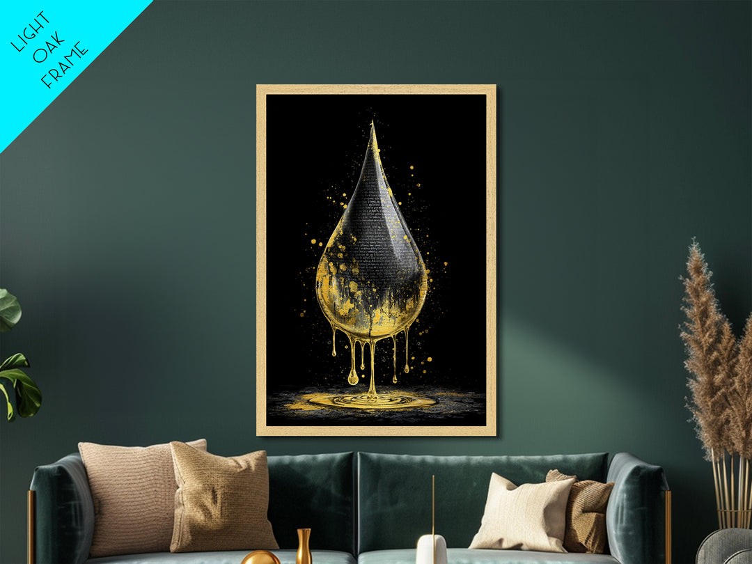 Metal Art Metallic Gold Art Viking Drop of Life Nordic Symbol Office Wall Decor Man Cave Gift framed in natural wood