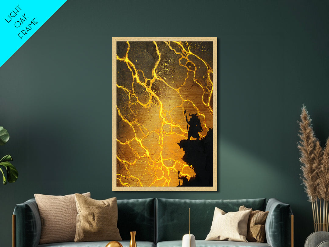 Norse Warrior Silhouette Metallic Gold Art Metal Art Viking Mythology Battle Scene Wall Decor, Office or Man Cave in real wood