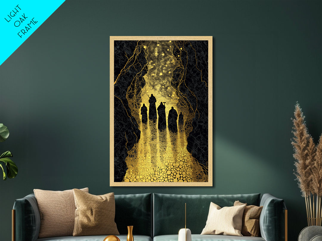 Council of Gods Metallic Gold Art Metal Art Norse Mythology Wall Decor, Odin and Aesir Office or Man Cave Wall Art framed in wood