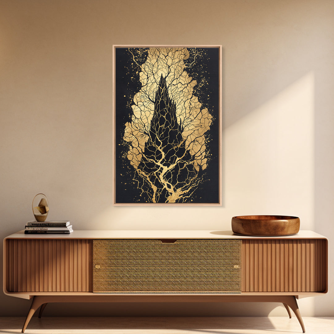 Yggdrasil Roots Canvas Gold Art Canvas Art | Nordic Mythology Wall Art Viking Pagan Decor | Office or Man Cave | Wood Framing