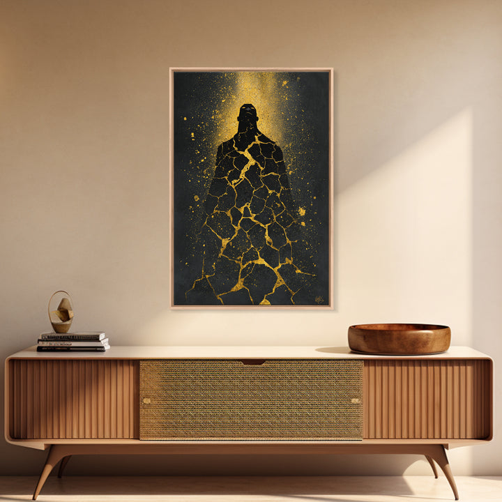 Nordic Titan Rising Canvas Gold Art Canvas Art | Norse Mythology Wall Decor for Man Cave or Office | Framed with Real Wood