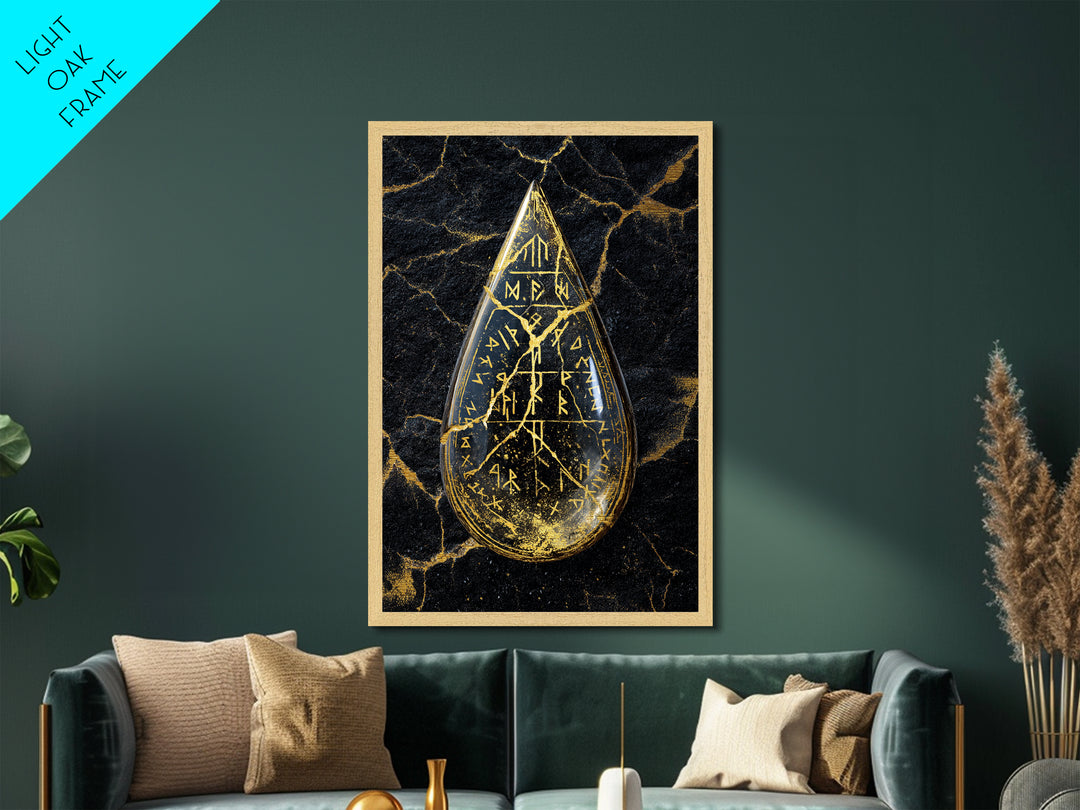 Runestone Metallic Gold Art Metal Art | Viking Runes Nordic Mythology Wall Art for Man Cave or Study | Mounted in Real Wood