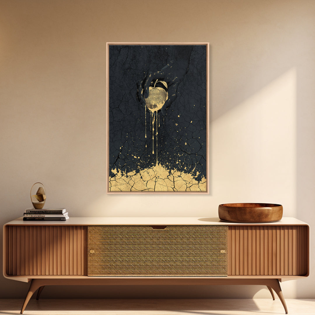 Golden Apple of Idunn Canvas Gold Art Canvas Art | Norse Myth Wall Decor Viking Symbol | Gift for Men | Framed in Real Wood
