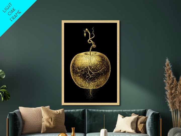 Golden Apple of Idunn Metallic Gold Art Metal Art | Norse Mythology Wall Decor Pagan Symbol | Office Art Dad Gift | Real Wood Frame