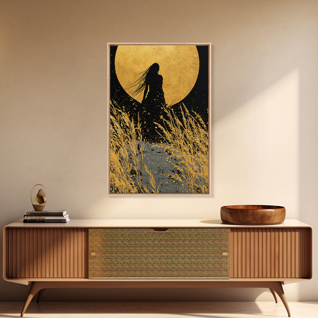 Freyja Norse Myth Canvas Gold Art Canvas Art, Nordic Goddess Wall Decor in real wood frame, Viking Office Art, Mythology Dad Gift