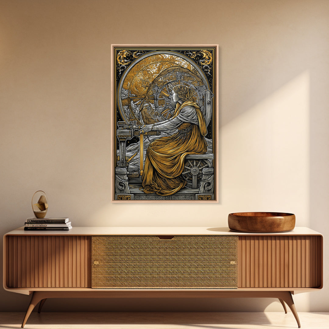 Viking Goddess Frigg Canvas Gold Art Canvas Art, Norse Mythology Wall Decor in real wood frame, Nordic Office Art, Unique Dad Gift