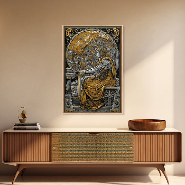 Viking Goddess Frigg Canvas Gold Art Canvas Art, Norse Mythology Wall Decor in real wood frame, Nordic Office Art, Unique Dad Gift