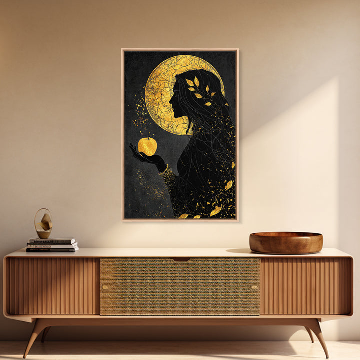 Idunn and Golden Apple Norse Canvas Gold Art Canvas Art Viking Wall Decor Nordic Mythology Office Art framed with wood detail