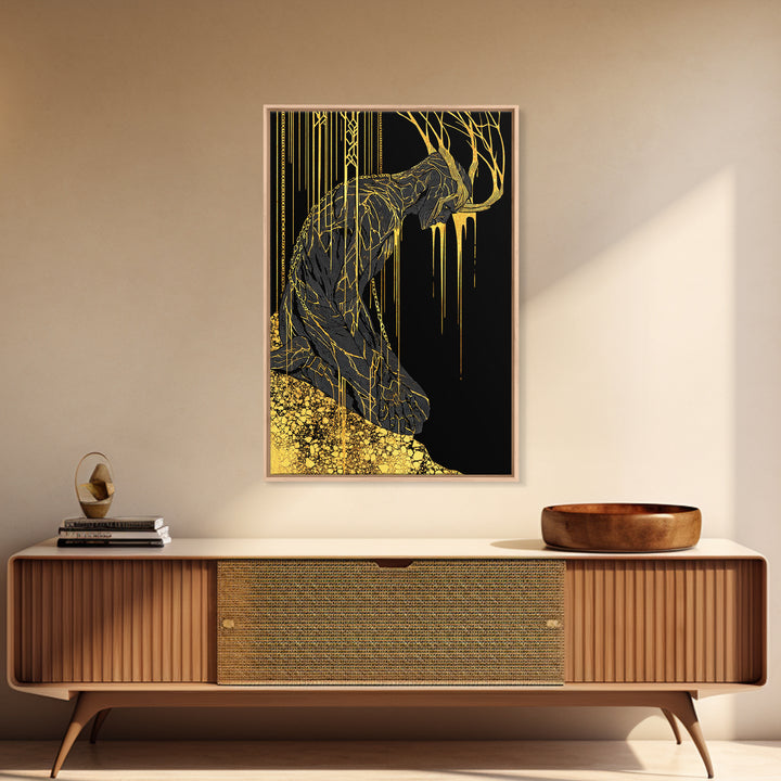 Jrmungandr World Serpent Norse Canvas Gold Art Canvas Art | Viking Mythology Wall Decor | Office Art with wood frame