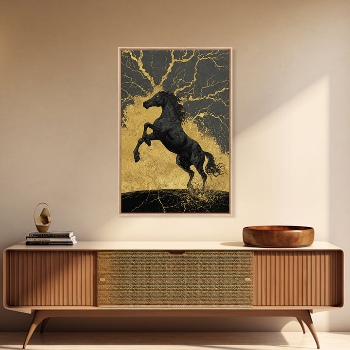 Canvas Gold Art Sleipnir Norse Horse Wall Print Canvas Art Nordic Decor Viking Office Art Man Cave framed in solid real wood
