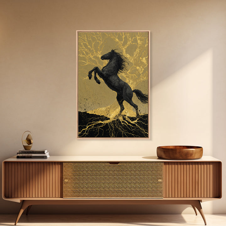 Odin’s Horse Sleipnir Canvas Art Canvas Gold Art Norse Mythology Wall Decor Man Cave Office Art with real wood handcrafted frame