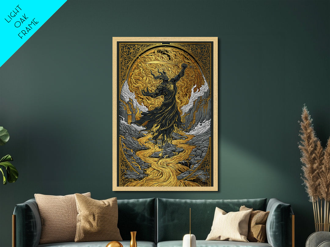 Norse Horse Sleipnir Metal Art Metallic Gold Art Wall Print Nordic Mythology Office Art Dad Gift Man Cave framed in real wood