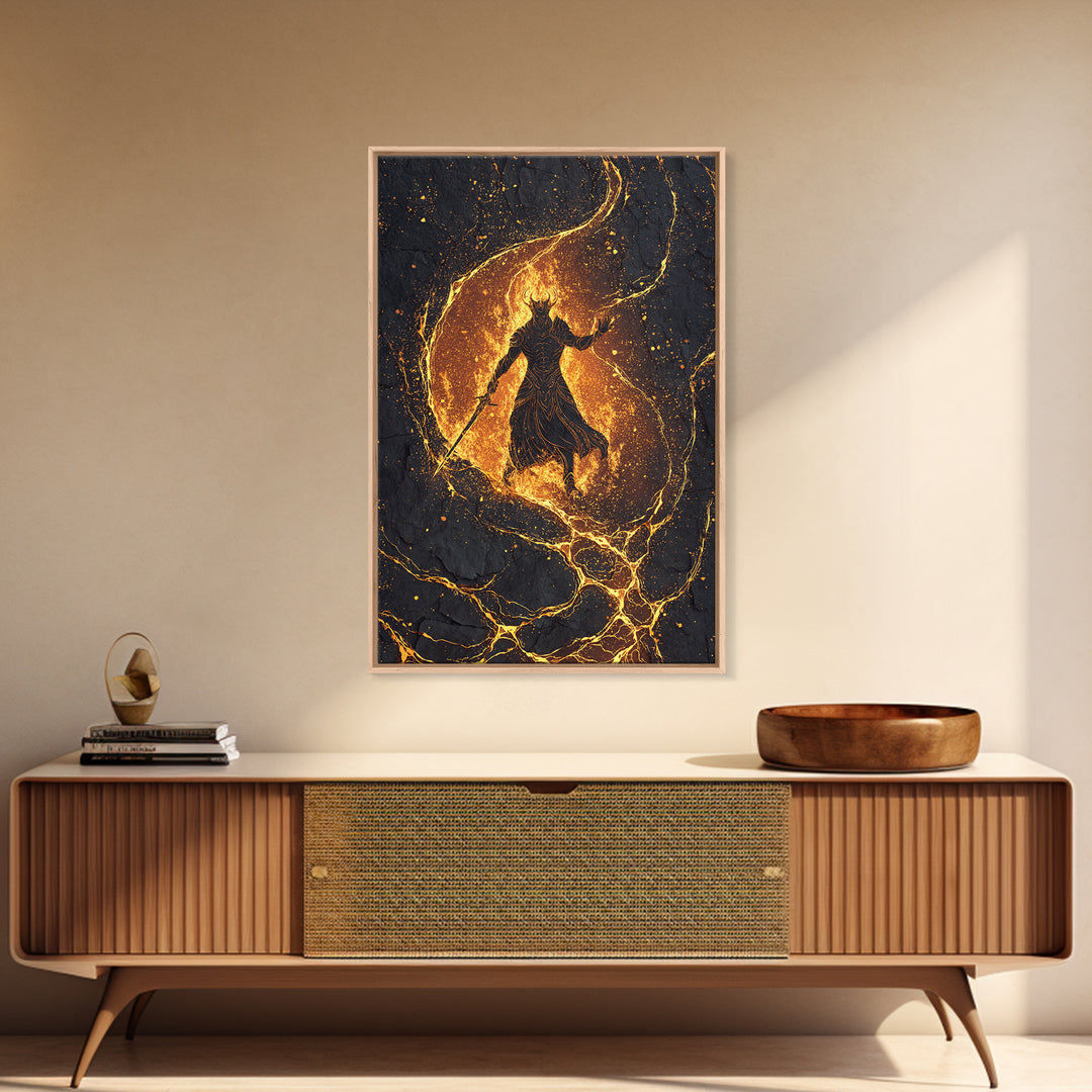 Canvas Art Sleipnir Norse Horse Canvas Gold Art Viking Mythology Wall Decor Office Art Man Cave framed in handcrafted wood frame