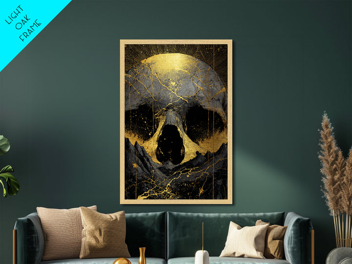Norse God Ymir Metallic Gold Art Metal Art | Giant of Creation Nordic Wall Art | Framed Mythology Decor with Real Wood Frame