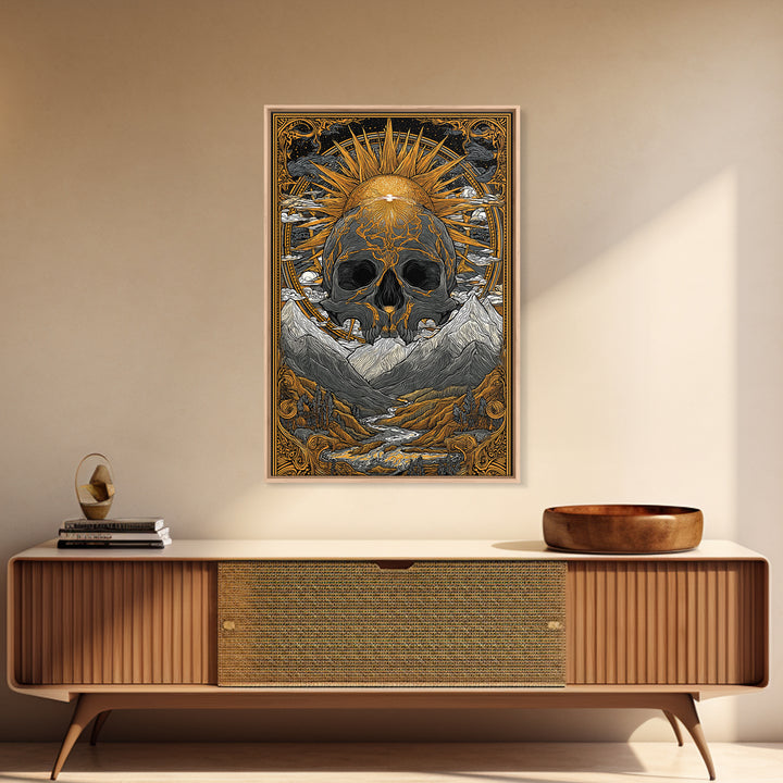 Viking Mythology Ymir Canvas Gold Art Canvas Art | Norse Creation Giant Wall Decor with Real Wood Frame | Unique Dad Gift or Office Art